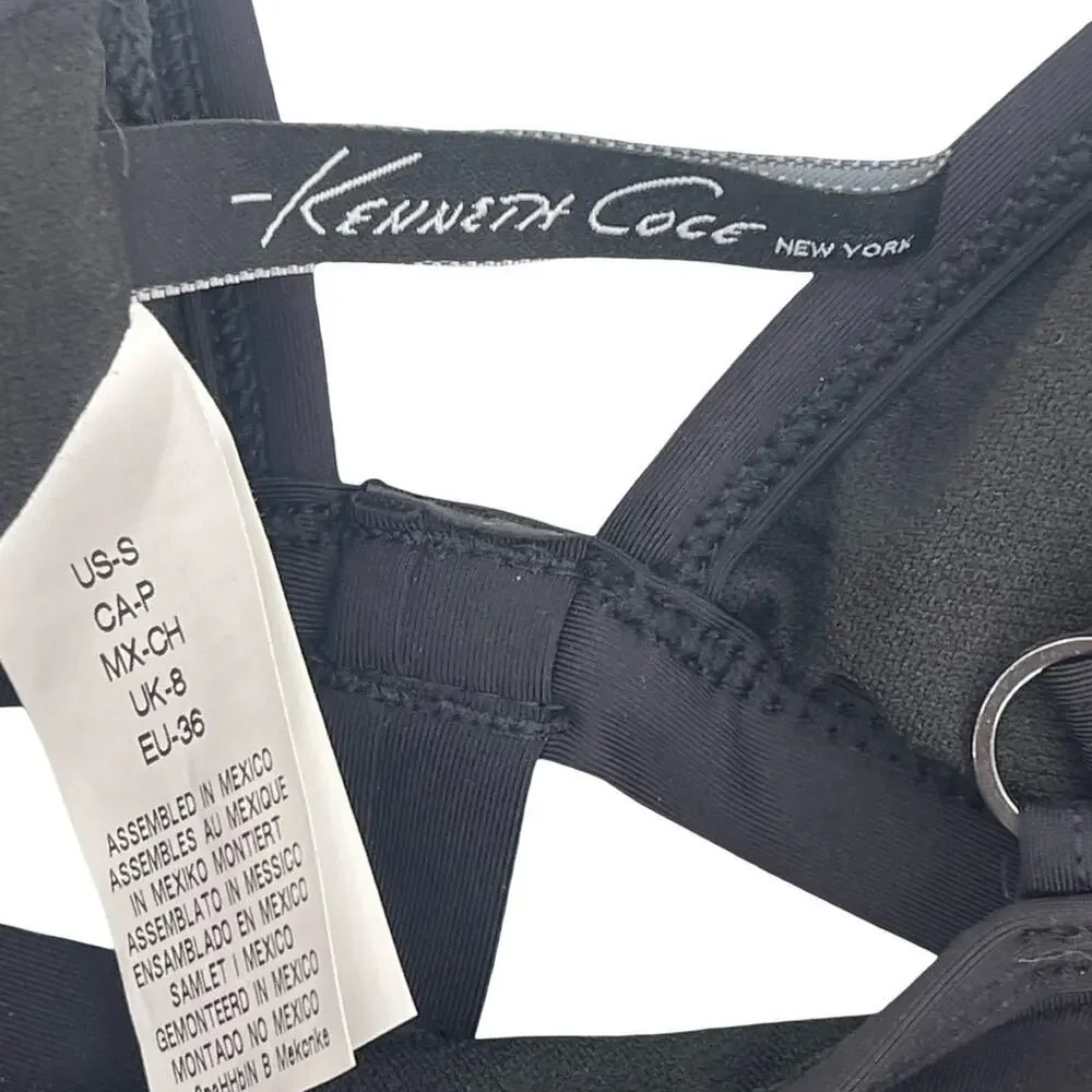 NWOT Kenneth Cole Swimsuit Strappy Cutout Cage One Piece Black Tummy Toner Small